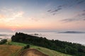 Sunrise Over Rolling Hills in Countryside in Poland