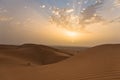 Sunrise over sand dunes in Erg Chebbi, Sahara desert, Morocco