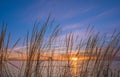 Sunrise over the sea and beautiful cloudscape. Colorful ocean beach sunrise with deep blue sky and sunrays Sunset, beach Royalty Free Stock Photo