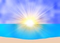 Sunrise over the sea, dawn. Vector transparent sunlight. Royalty Free Stock Photo