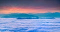 Sunrise over the sea of fog Royalty Free Stock Photo