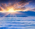 Sunrise over the sea of fog Royalty Free Stock Photo