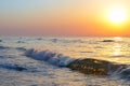 Sunrise over the sea horizon, waves Royalty Free Stock Photo