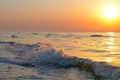 Sunrise over the sea horizon, waves Royalty Free Stock Photo