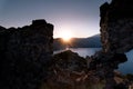 Sunrise over sea and mountains. Rocks and water senery Royalty Free Stock Photo