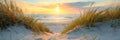 Sunrise over a serene beach with sand dunes and sea oats Royalty Free Stock Photo