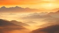 Sunrise over a serene mountain range, bathed in soft, golden light Royalty Free Stock Photo