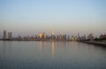 Sunrise over a skyline of a beautiful city of Dubai. Shot made in Jadaf area of the city. UAE Royalty Free Stock Photo