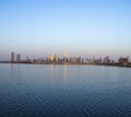 Sunrise over a skyline of a beautiful city of Dubai. Shot made in Jadaf area of the city. UAE Royalty Free Stock Photo