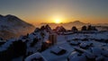 Sunrise over a small village in top of French Alpes Royalty Free Stock Photo