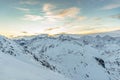 Sunrise over snowy hills on the Zawrat Pass in the winter Royalty Free Stock Photo