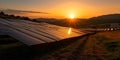 Sunrise over a solar farm: clean energy landscape. sustainable power production. renewable energy concept. . AI