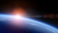 Sunrise over space Earth view from orbit with stars field