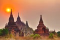 Sunrise over the temple, Bagan. Myanmar. Royalty Free Stock Photo