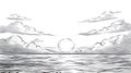 Sketchy Sunrise Over Ocean with Clouds Royalty Free Stock Photo