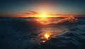 Sunrise over tranquil waters, idyllic vacation destination generated by AI