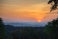 Sunrise over tree and mysty fog. Czech landscape Royalty Free Stock Photo