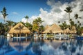 Sunrise over tropical swimming pool in luxury resort, Punta Cana Royalty Free Stock Photo