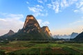 Sunrise over a valley of limestone hills Royalty Free Stock Photo
