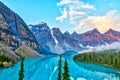 Sunrise Over the Canadian Rockies at Moraine Lake in Canada Royalty Free Stock Photo