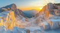 Sunrise over a vast marble quarry Royalty Free Stock Photo