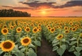 Sunrise Over a Vast Sunflower Field Royalty Free Stock Photo