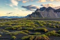 Sunrise over Vestrahorn mountain on black sand beach in Stokksnes peninsula at Iceland Royalty Free Stock Photo