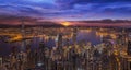 Sunrise over Victoria Harbor as viewed atop Victoria Peak Royalty Free Stock Photo