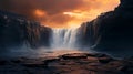 Sunrise over the waterfall