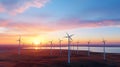 Sunrise Over a Wind Farm, Where Wind Turbines Stand Tall in Tranquil Harmony