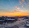 Sunrise over the winter city of Kiev in the snow. Royalty Free Stock Photo