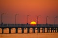 sunrise over the wooden footbridge Royalty Free Stock Photo