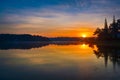 Sunrise over Xuan Huong Lake, Dalat, Vietnam. Panorama. Panoramic view of Da Lat city, little Paris of Vietnam