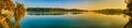 Sunrise over Xuan Huong Lake, Dalat, Vietnam. Panorama. Panoramic view of Da Lat city, little Paris of Vietnam