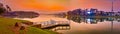 Sunrise over Xuan Huong Lake, Dalat, Vietnam. Panorama Royalty Free Stock Photo