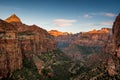 Canyon Overview at sunrise in the Zion National Park, Utah. Royalty Free Stock Photo