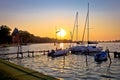 Sunrise at Palic lake harbor near town of Subotica view Royalty Free Stock Photo