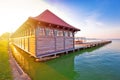 Sunrise at Palic lake wooden lady beach near serbian town of Sub