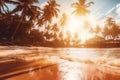 sunrise palm sea sky beach sun ocean island landscape sunset. Generative AI. Royalty Free Stock Photo