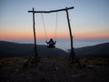 Sunrise panorama of Baloico do Trevim Isto e Lousa adventure rope swing on mountain hill top Coimbra Portugal Europe