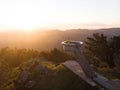 Sunrise panorama of Mirador El Fitu Del Fito viewpoint stairs Caravia Baja Picos de Europa mountains Asturias Spain