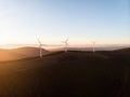 Sunrise panorama of wind turbines farm park on mountain hill top at Baloico do Trevim Lousa swing Coimbra Portugal