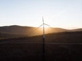 Sunrise panorama of wind turbines farm park on mountain hill top at Baloico do Trevim Lousa swing Coimbra Portugal