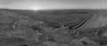 Sunrise panorama of winding road and Makhtesh Ramon, Negev Desert