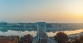 Sunrise panoramic view of Budapest city and Danube river with Elizabeth bridge Royalty Free Stock Photo