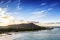 Sunrise panoramic view of the densest parts of Honolulu at Waikiki