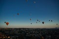 Sunrise panoramic view to Goreme city and flying balloons, Cappadocia, Turkey Royalty Free Stock Photo