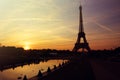 Sunrise in Paris with Eiffel Tower Royalty Free Stock Photo