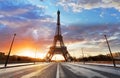 Sunrise in Paris, with Eiffel Tower Royalty Free Stock Photo