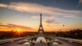Sunrise in Paris, in front of Eiffel tower Royalty Free Stock Photo